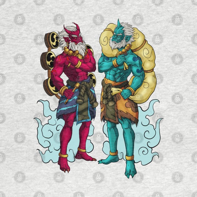 Japanese Gods Fujin and Raijin by Modern Medieval Design